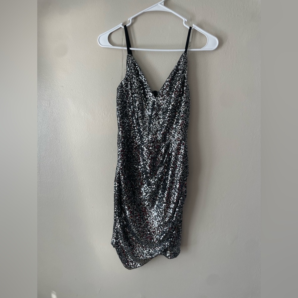 Glamorous Black and Silver Sequin Mini Dress